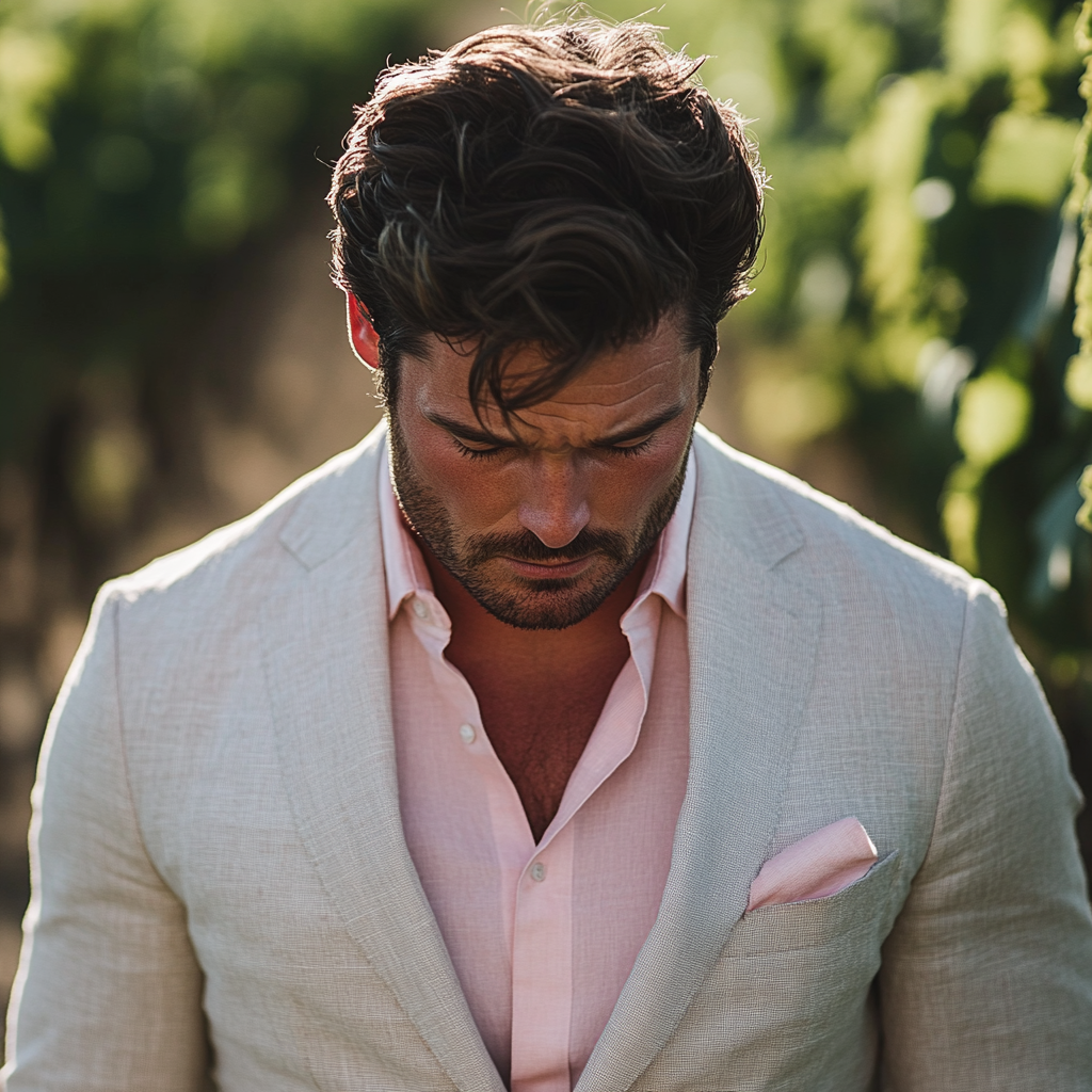 Un homme bouleversé se tenant à l'extérieur | Source : Midjourney