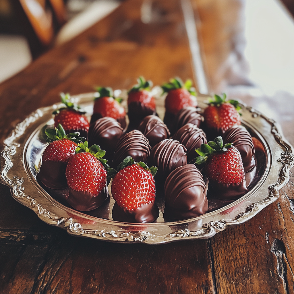 Un plateau de fraises enrobées de chocolat | Source : Midjourney