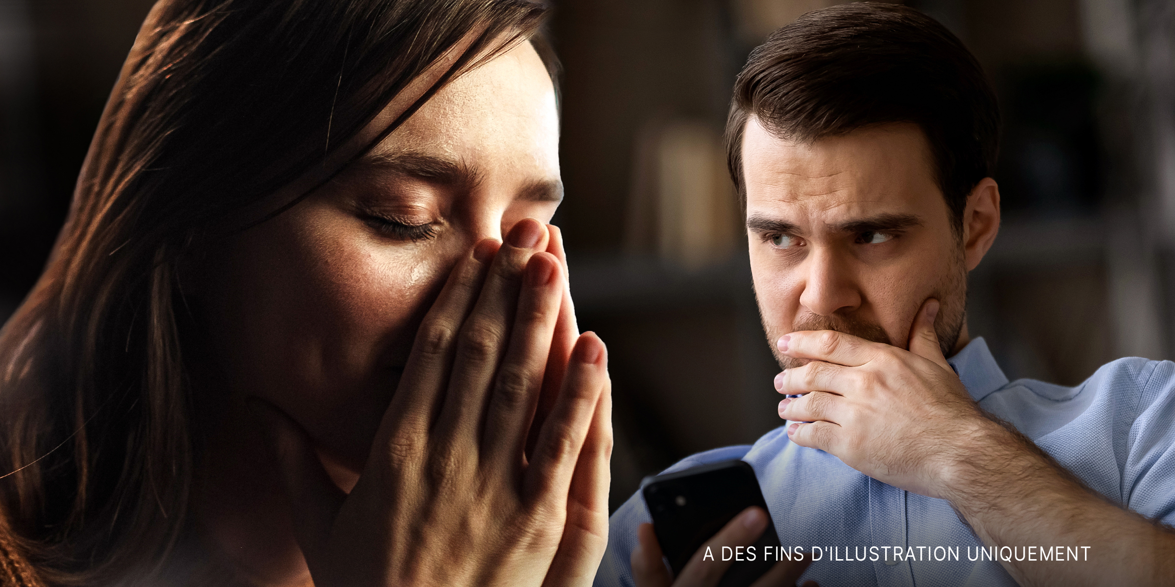 Femme aux yeux remplis de larmes | Homme inquiet | Source : Shutterstock