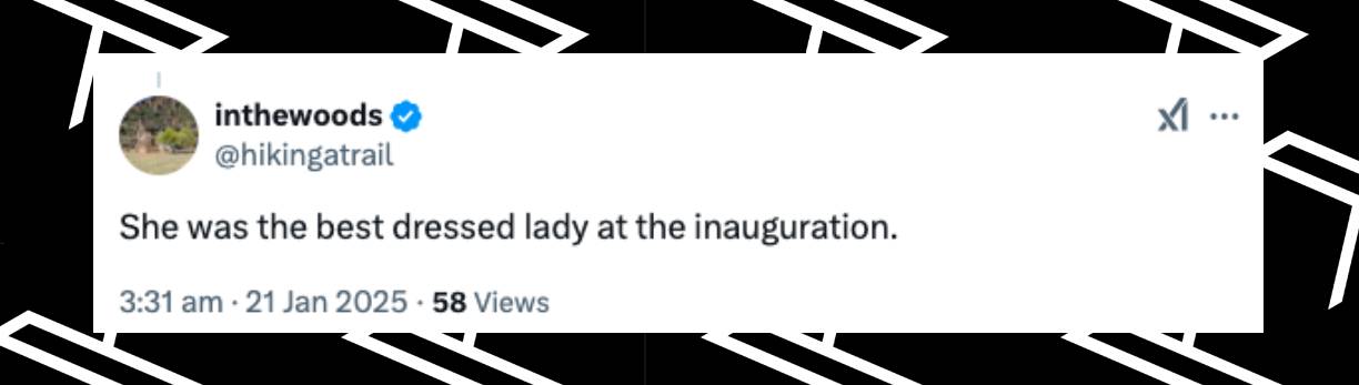 Commentaire d'un fan à propos d'une femme qui a assisté à l'inauguration de Donald Trump, posté le 21 janvier 2025. | Source : X/@hikingatrail