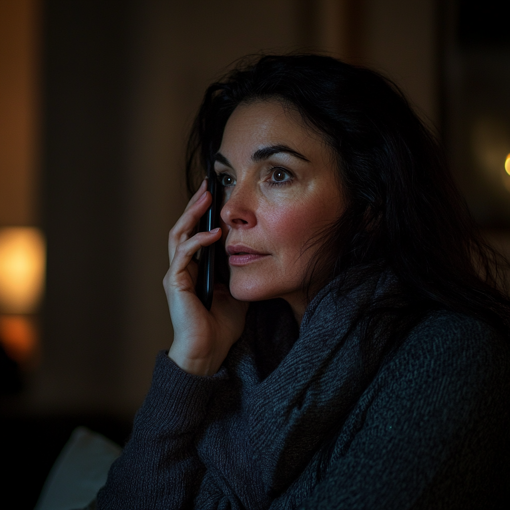 Une femme inquiète qui parle au téléphone | Source : Midjourney