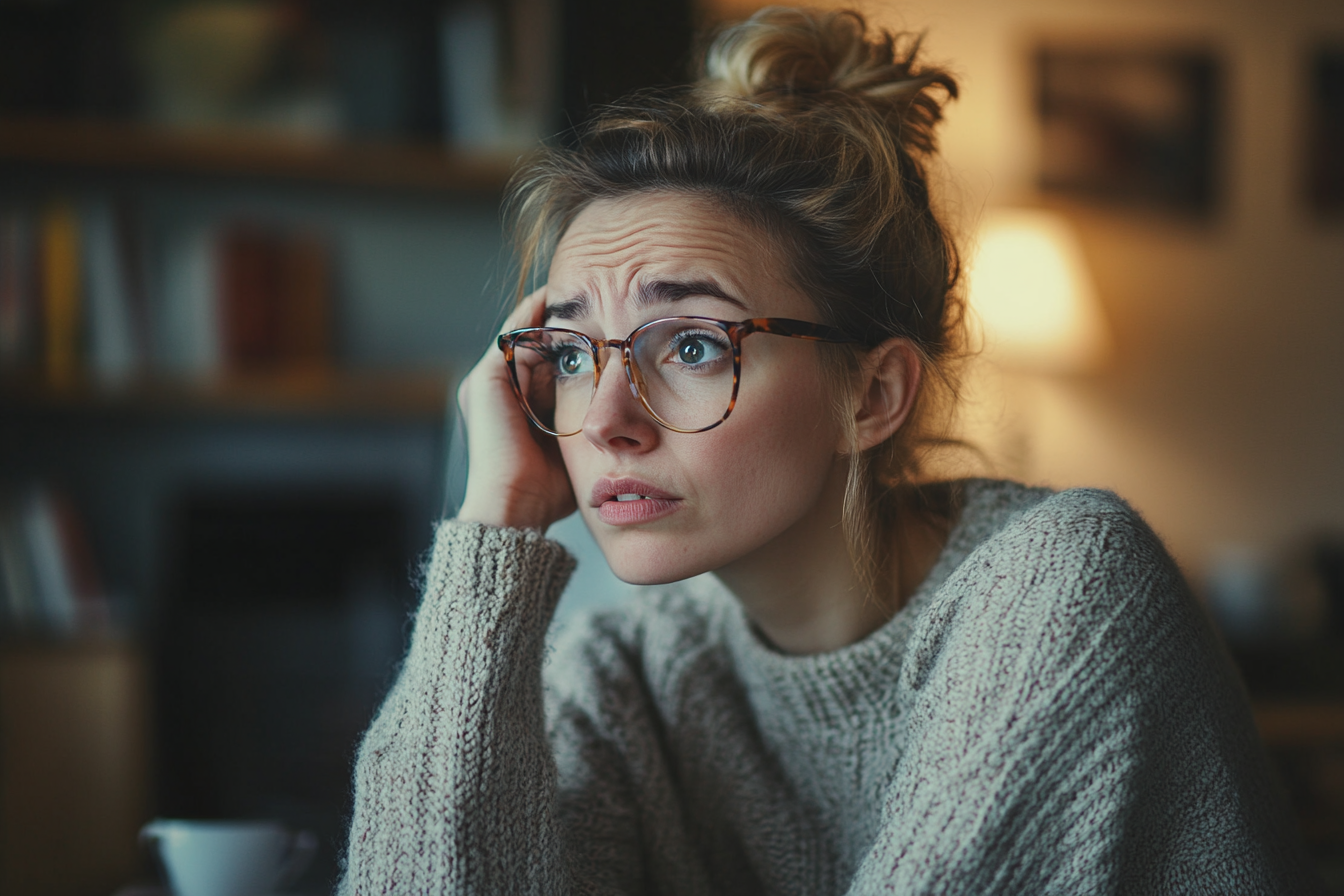 Une femme à l'air inquiet dans un bureau à domicile | Source : Midjourney