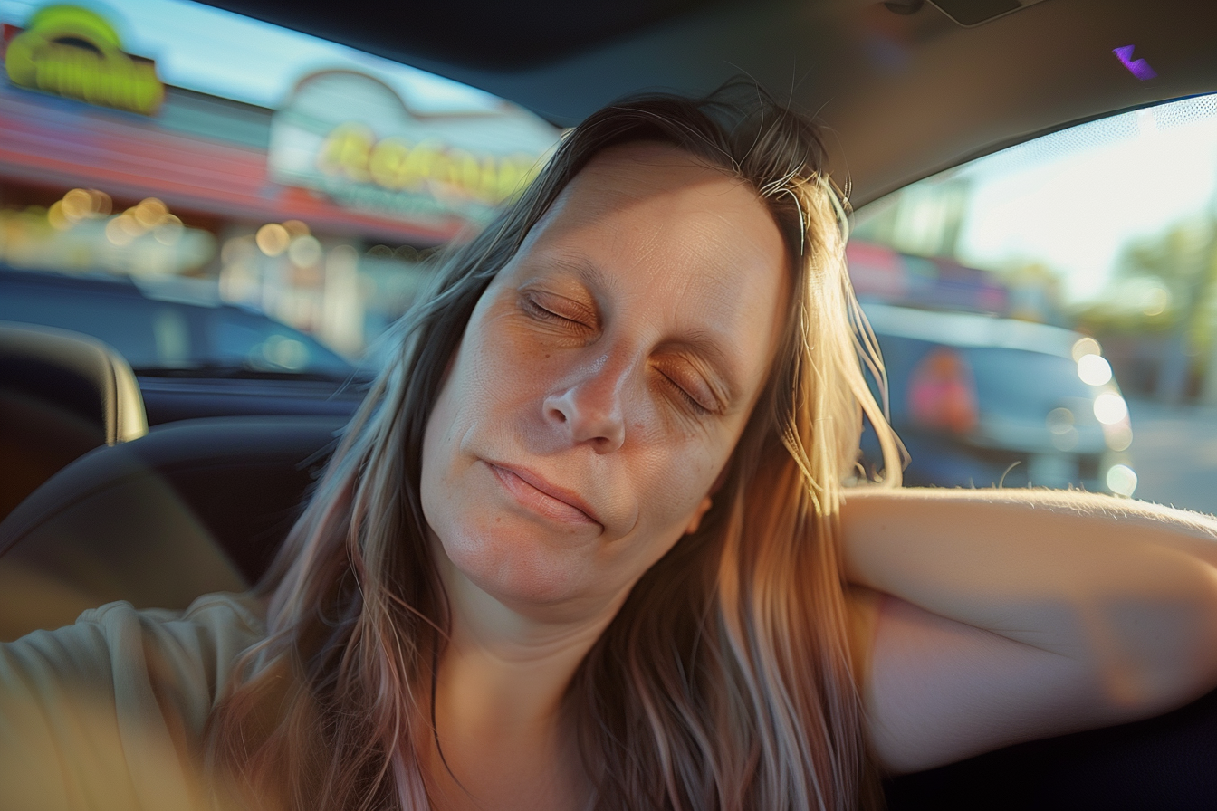 Une femme qui s'assoupit dans sa voiture | Source : Midjourney