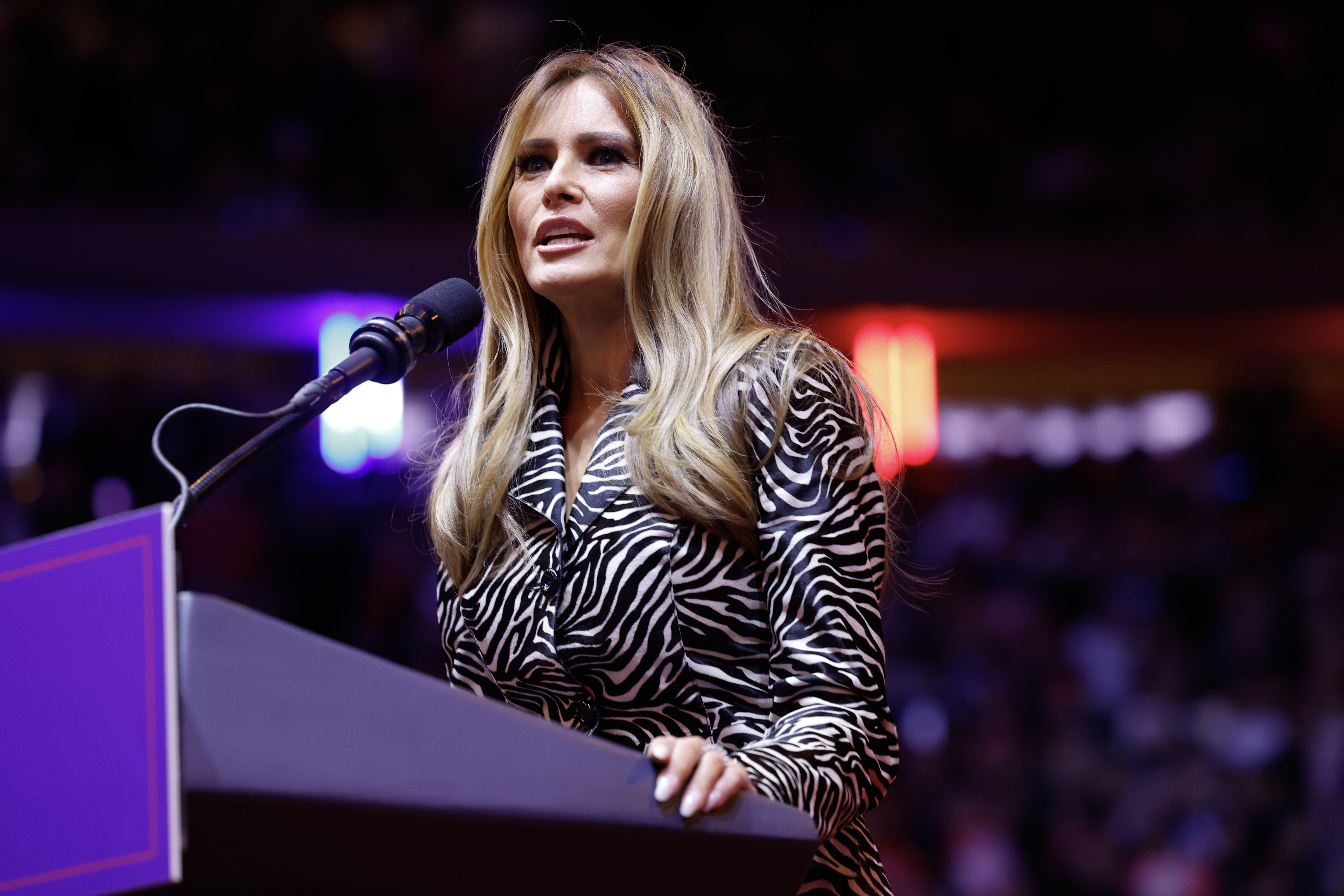 Melania Trump prenant la parole lors d'un rassemblement de campagne à New York, le 27 octobre 2024. | Source : Getty Images