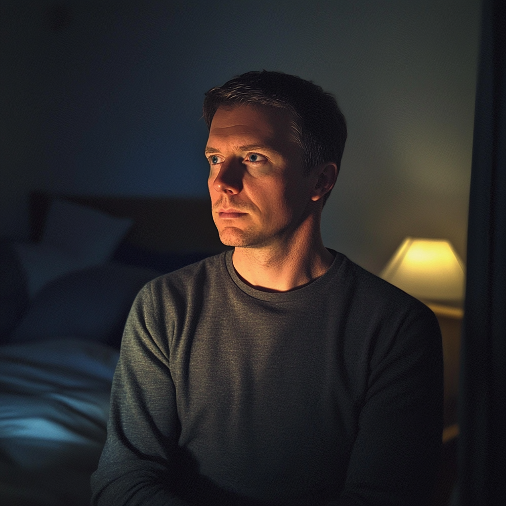 Un homme debout dans une chambre à coucher | Source : Midjourney