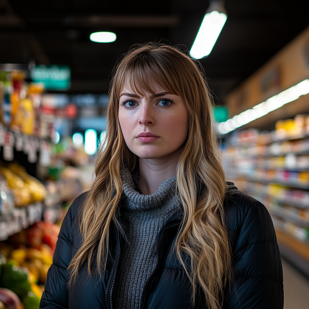 Une femme qui regarde quelqu'un avec colère alors qu'elle se trouve dans une épicerie | Source : Midjourney