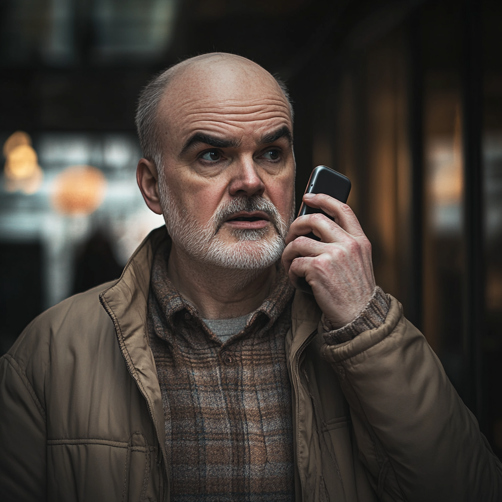 Un homme d'âge moyen qui parle sur son téléphone | Source : Midjourney