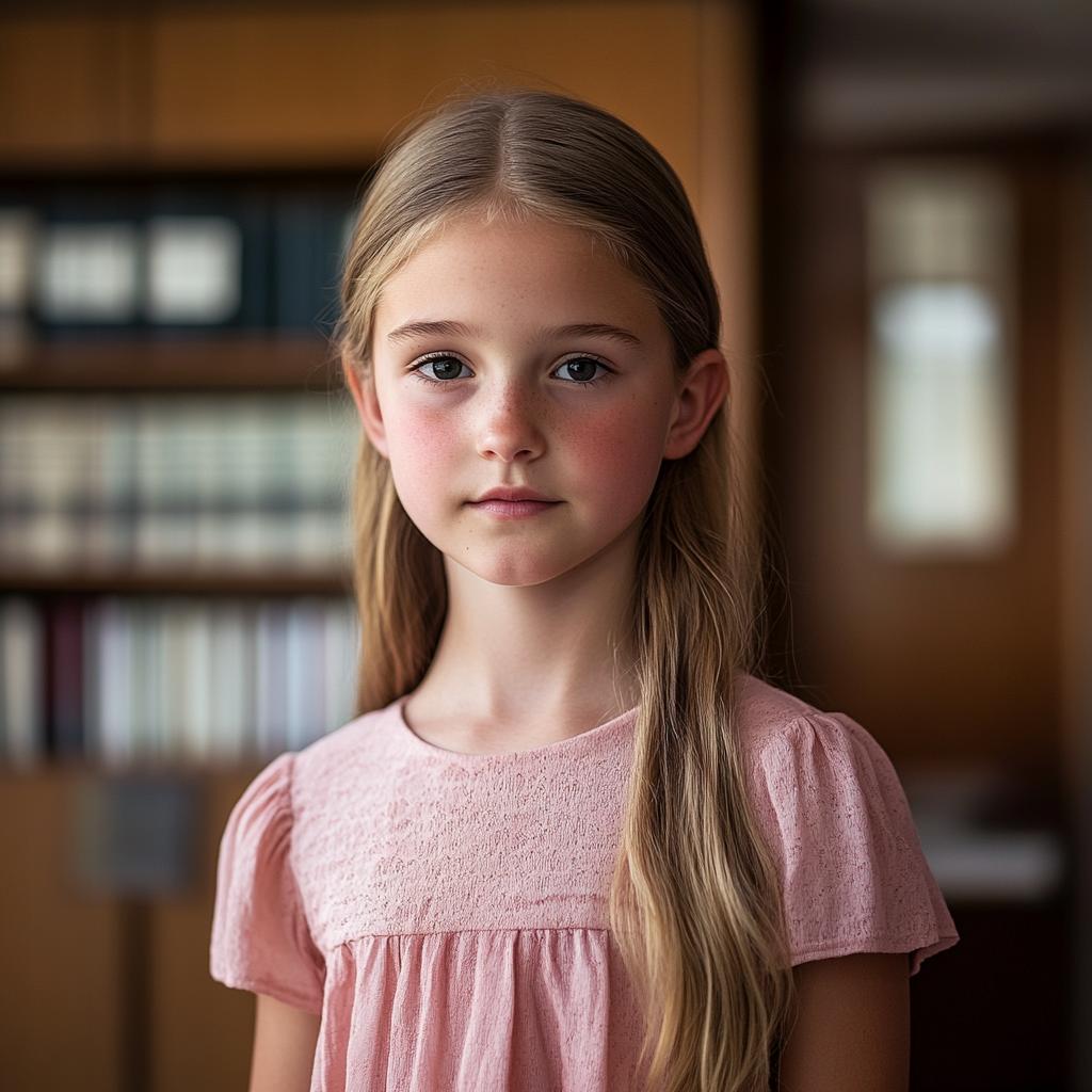 Une jeune fille de 13 ans debout dans le bureau d'un avocat | Source : Midjourney