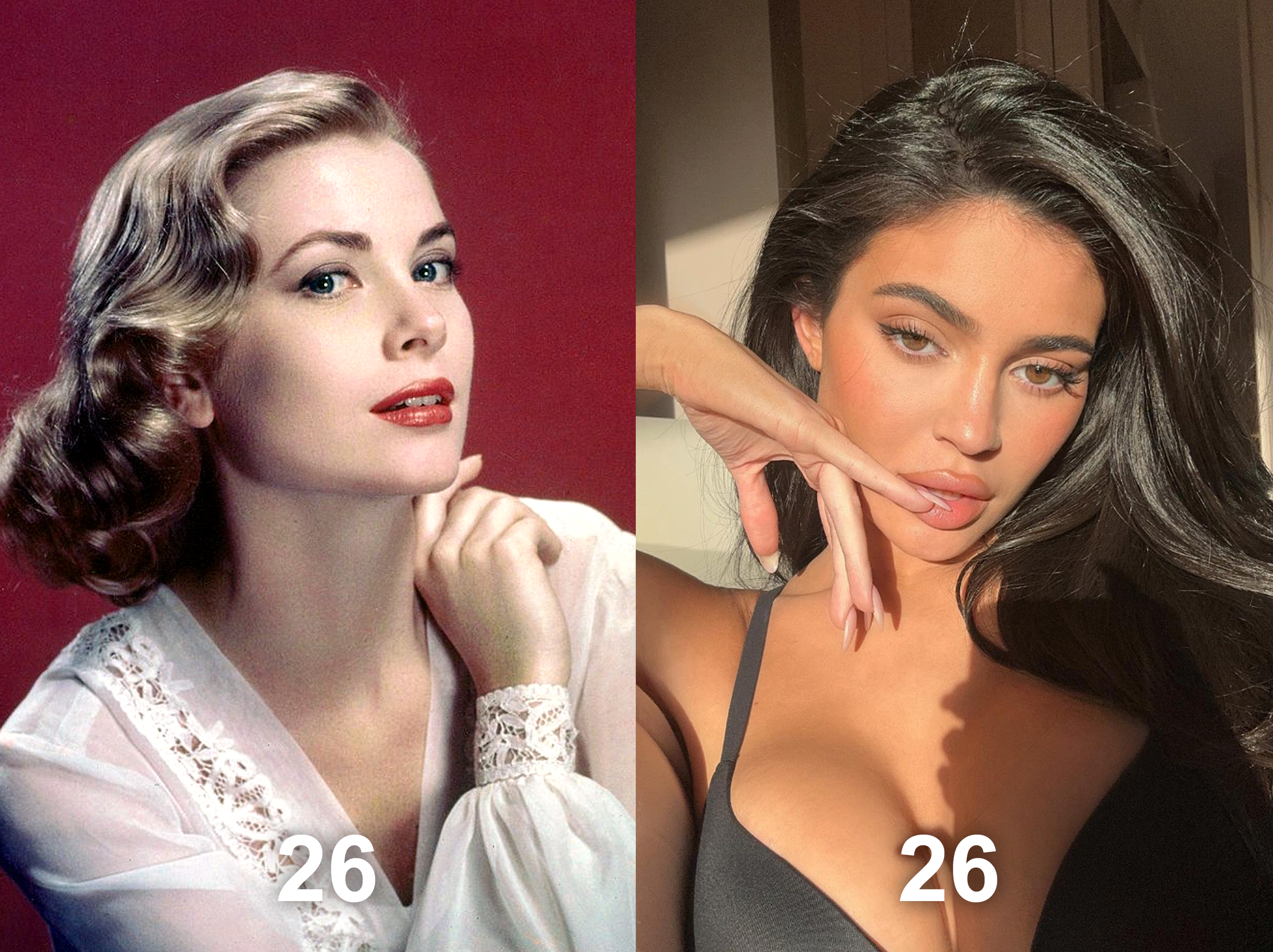 Grace Kelly, 1955 | Kylie Jenner, 2023 | Source : Getty Images | Instagram/kyliejenner
