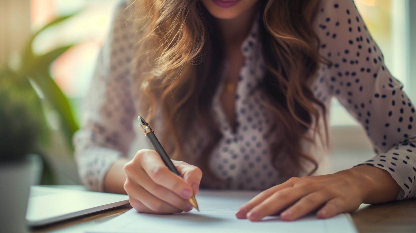 Une femme qui signe un document | Source : Midjourney