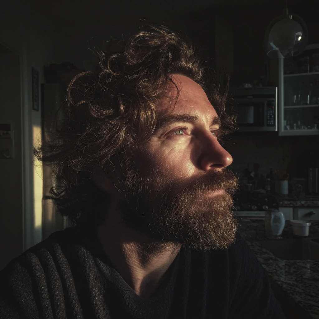 Un homme pensif avec une barbe | Source : Midjourney