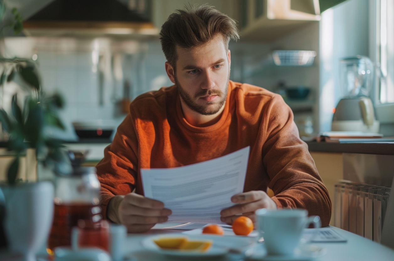 Un homme qui regarde pensivement une liste | Source : MidJourney