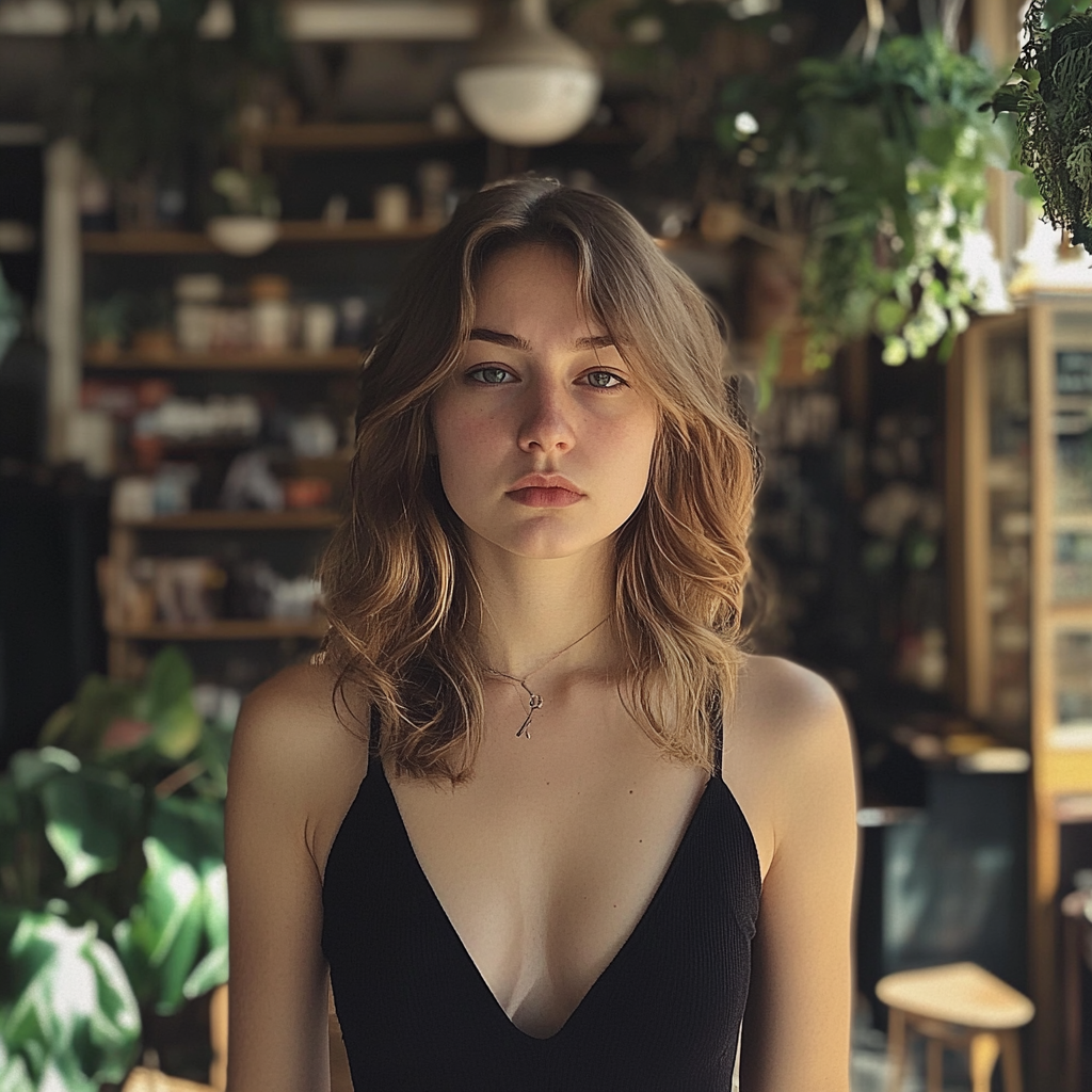 Une femme debout dans un café | Source : Midjourney