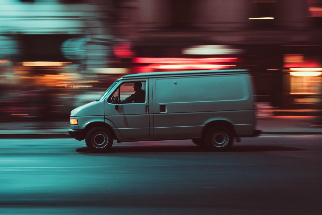 Une camionnette blanche roulant à toute allure sur une route | Source : Midjourney