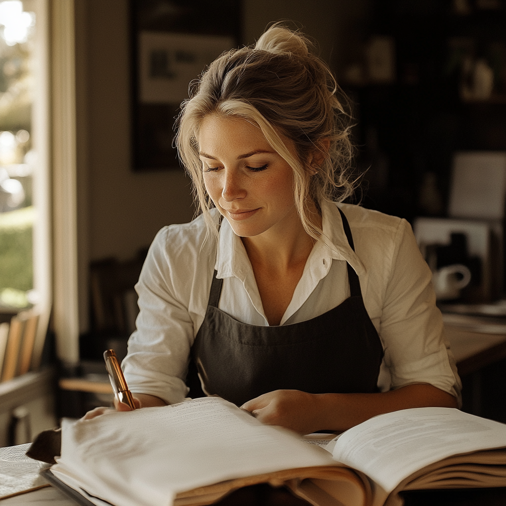 Une femme assise à son bureau | Source : Midjourney