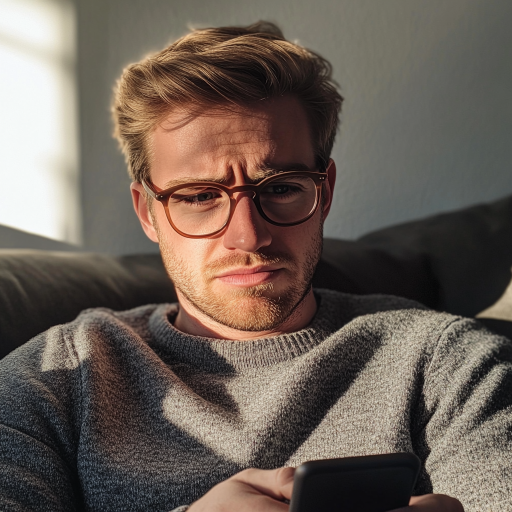 Un homme émotif utilisant son téléphone portable | Source : Midjourney