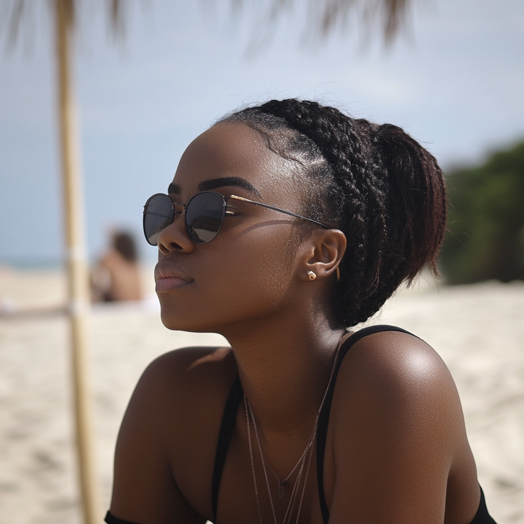 Une femme qui louche sur la plage | Source : Midjourney