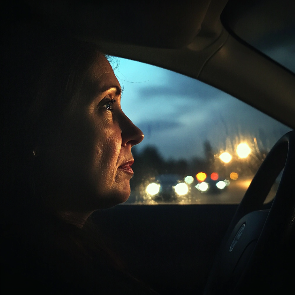 Une femme bouleversée au volant | Source : Midjourney