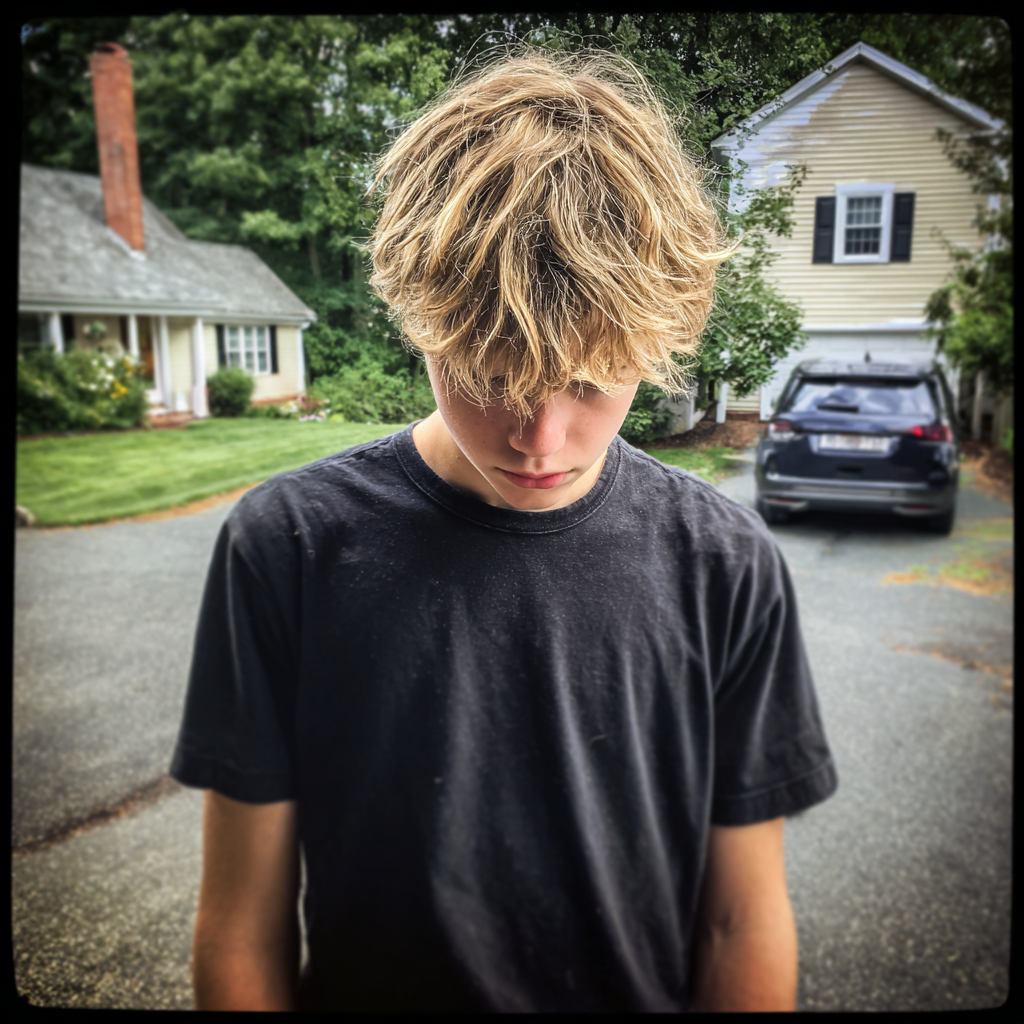Un adolescent debout à l'extérieur de la maison | Source : Midjourney