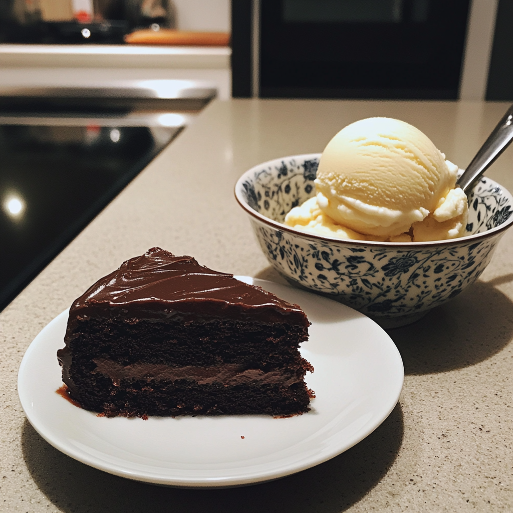 Une part de gâteau et un bol de crème glacée | Source : Midjourney