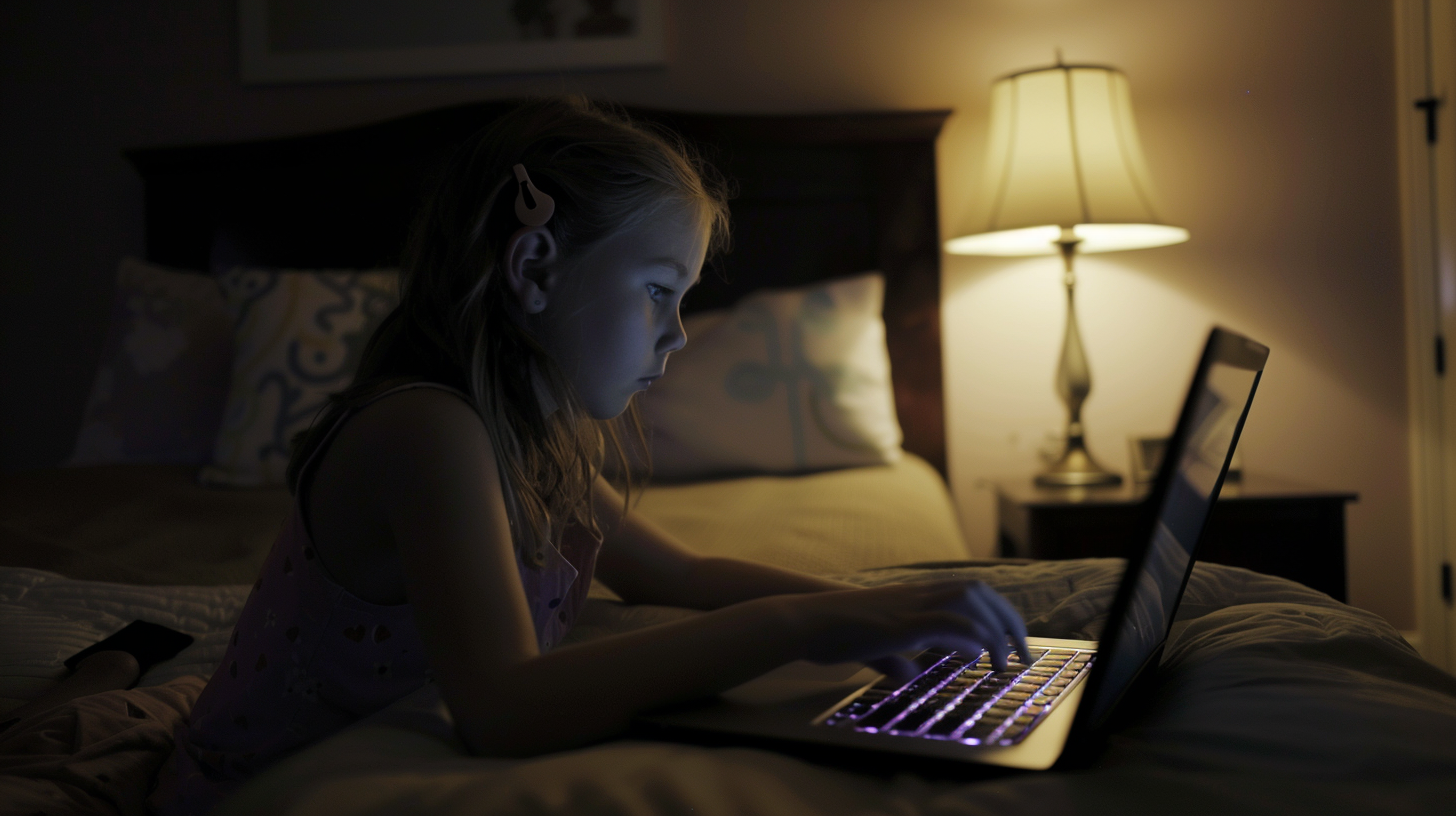 Une fille devant un ordinateur portable | Source : Midjourney