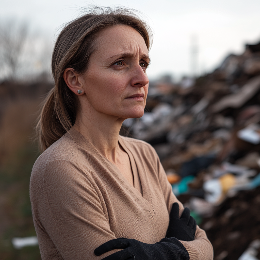 A woman standing on a garbage dump | Source: Midjourney