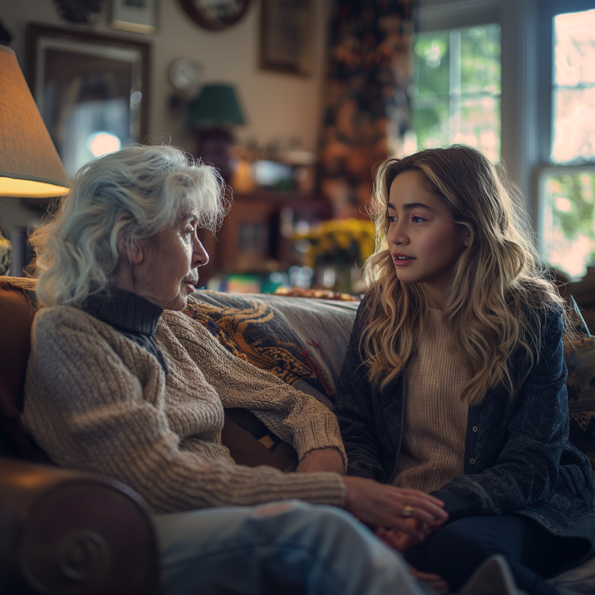 Deux femmes discutent à la maison | Source : Midjourney