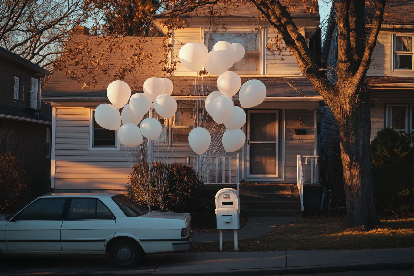 Des ballons devant une maison | Source : Midjourney