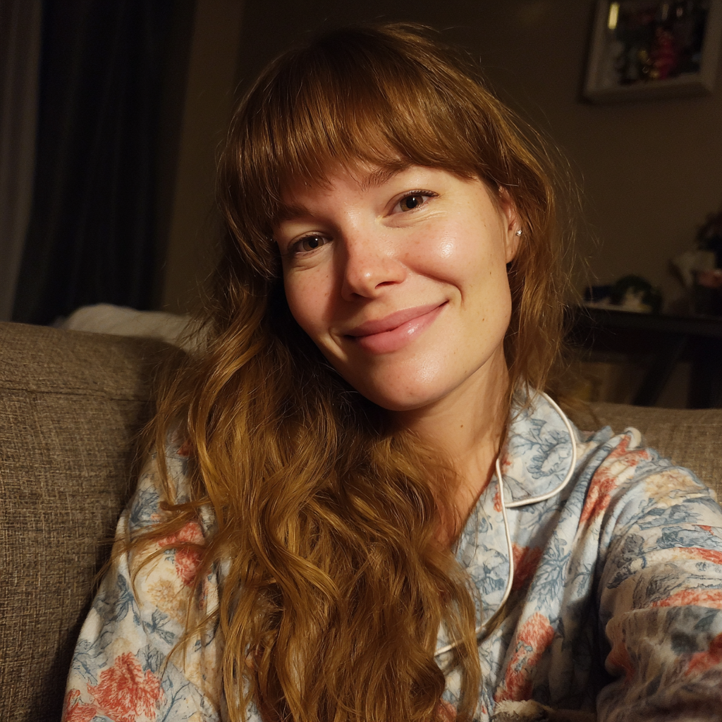 Une femme souriante portant un pyjama | Source : Midjourney