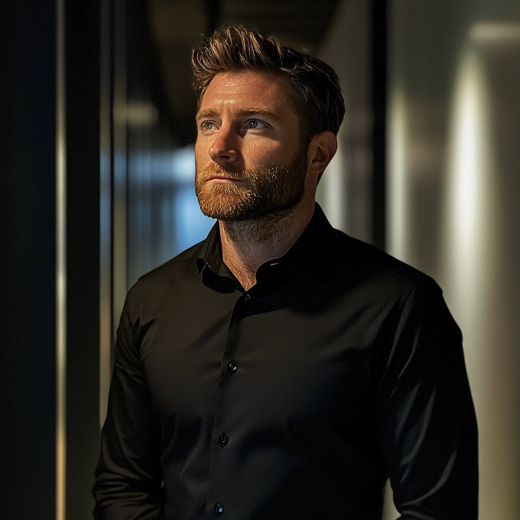 Un homme marchant dans un couloir de bureau | Source : Midjourney