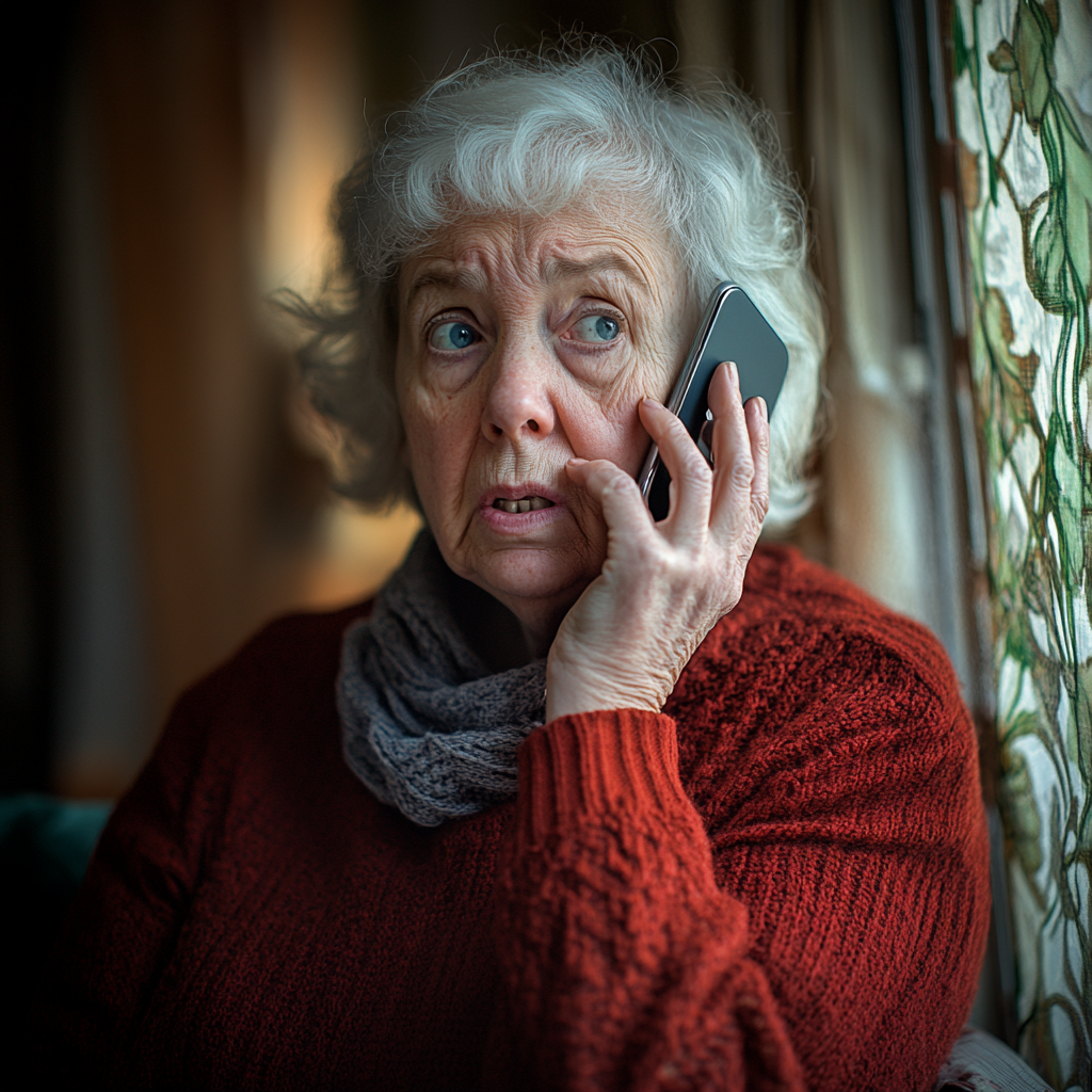 Une femme bouleversée lors d'un appel | Source : Midjourney