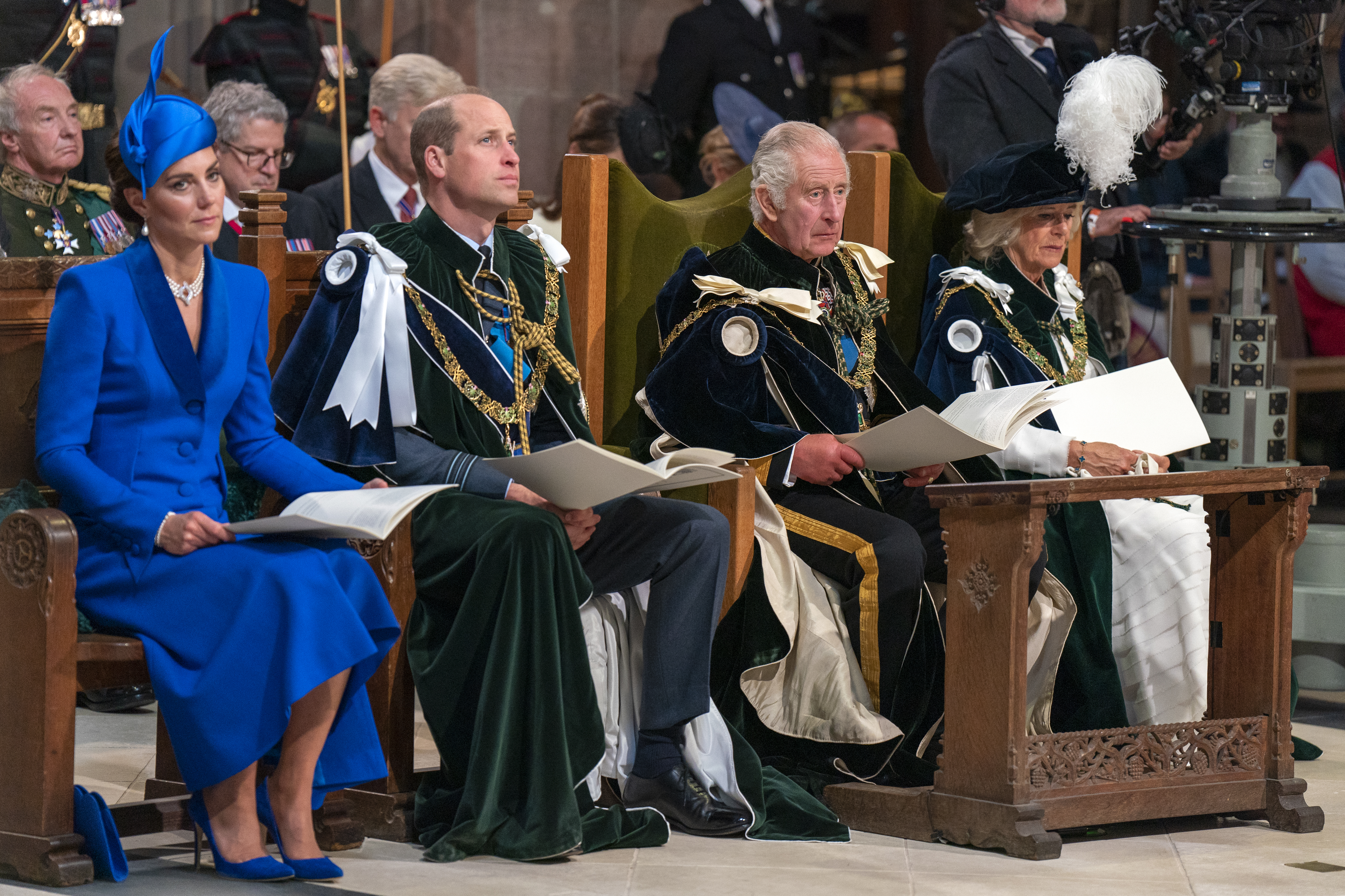 La princesse Catherine, le prince William, le roi Charles III et la reine Camilla lors du service national d'action de grâce et de dédicace pour le roi Charles III et la reine Camilla, et de la présentation des honneurs de l'Écosse, le 5 juillet 2023 à Édimbourg, Écosse | Source : Getty Images