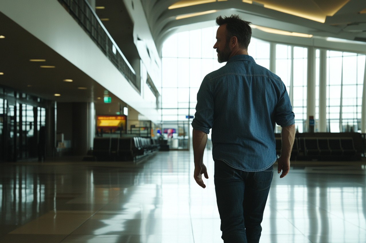 Un homme marchant dans un aéroport | Source : Midjourney