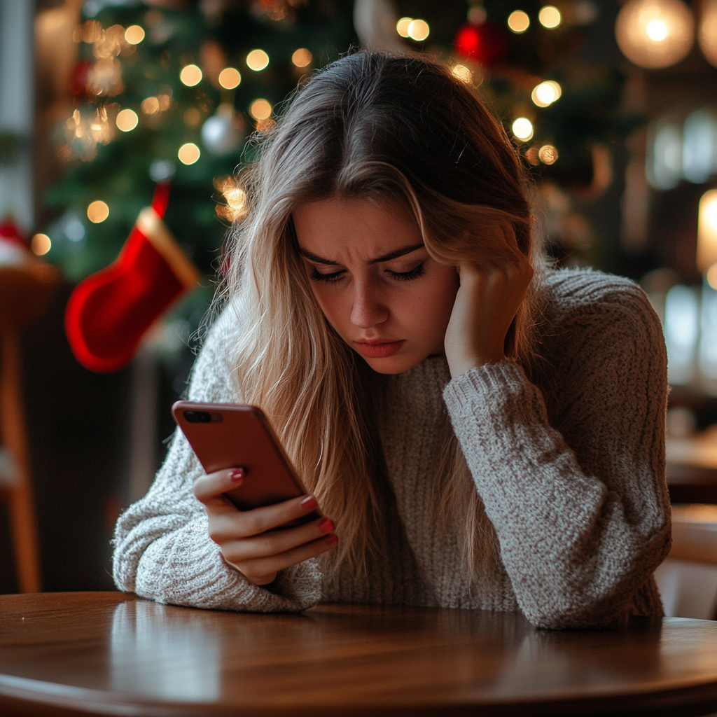 Une femme nerveuse qui regarde son téléphone | Source : Midjourney