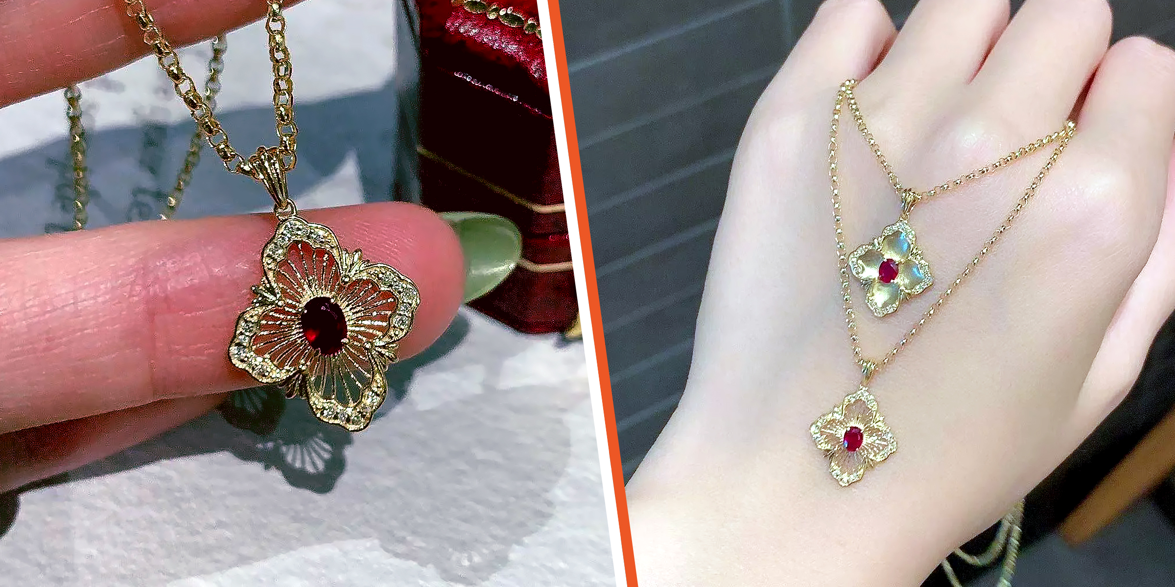 Collier à pendentifs en rubis | Source : Reddit/waifung18