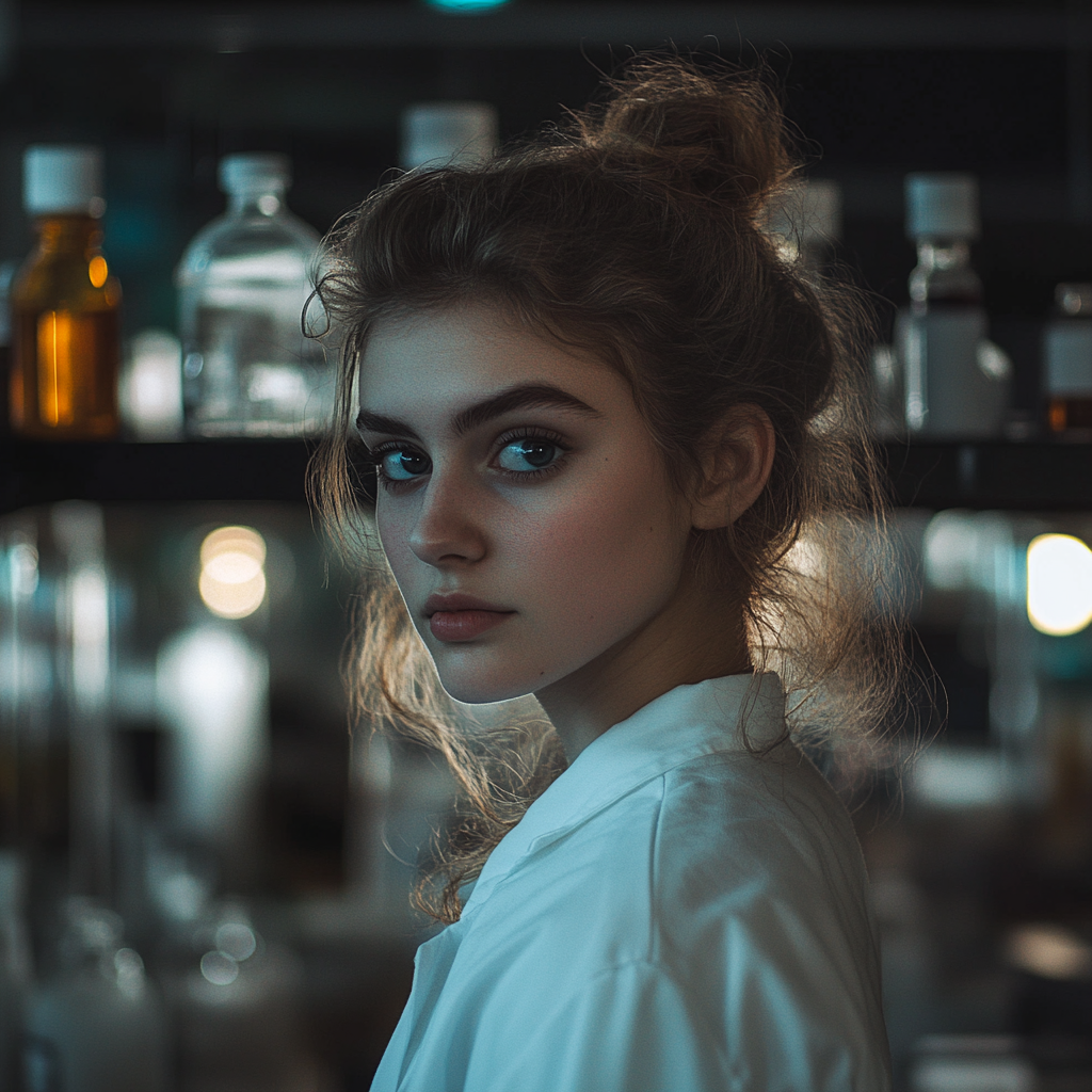 Une jeune femme sérieuse dans un laboratoire | Source : Midjourney