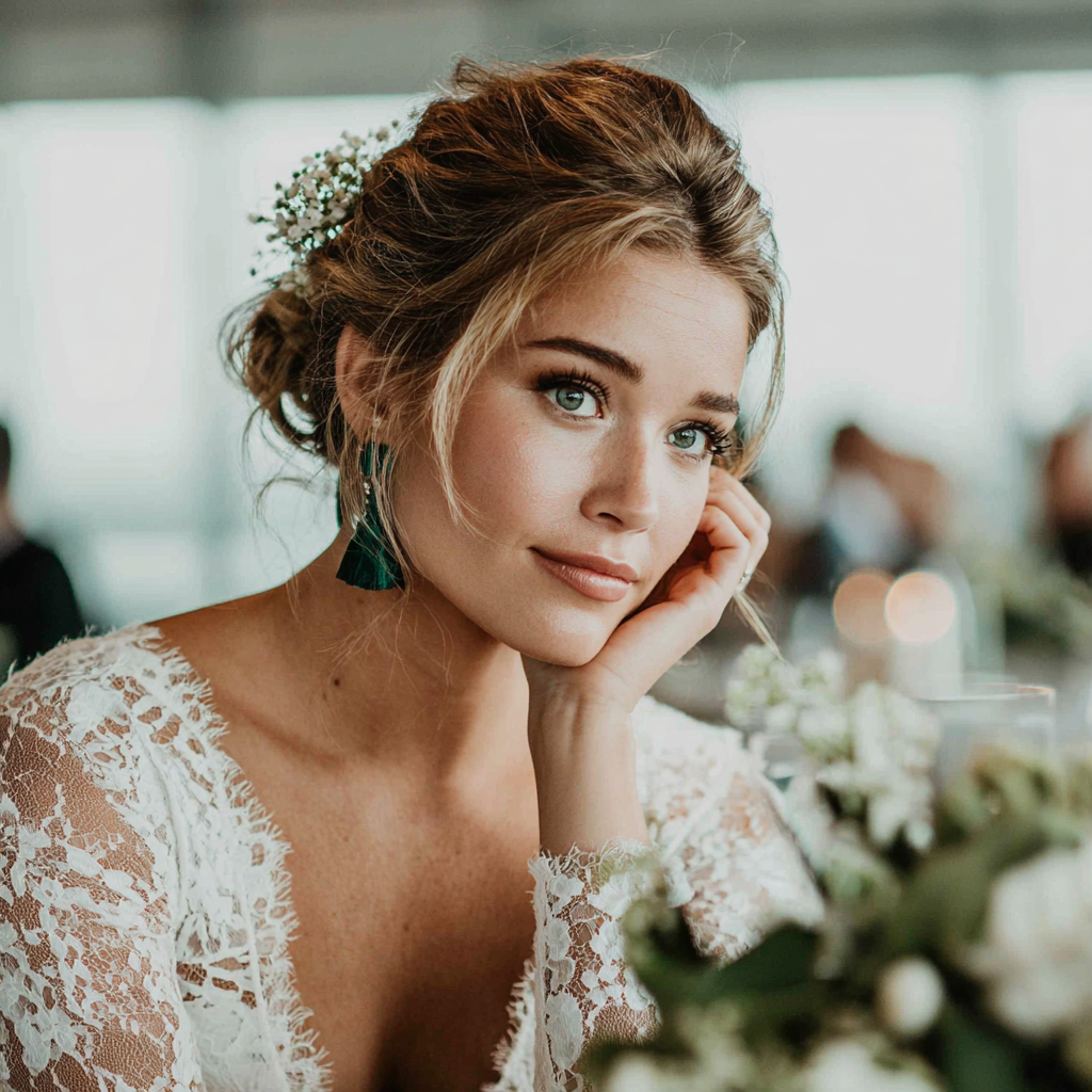 Une mariée assise à une table lors de sa réception de mariage | Source : Midjourney