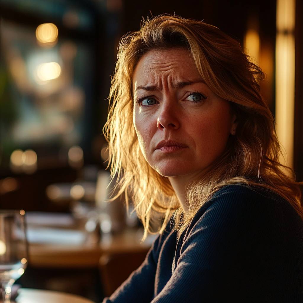 Une femme extrêmement blessée et bouleversée dans un restaurant | Source : Midjourney