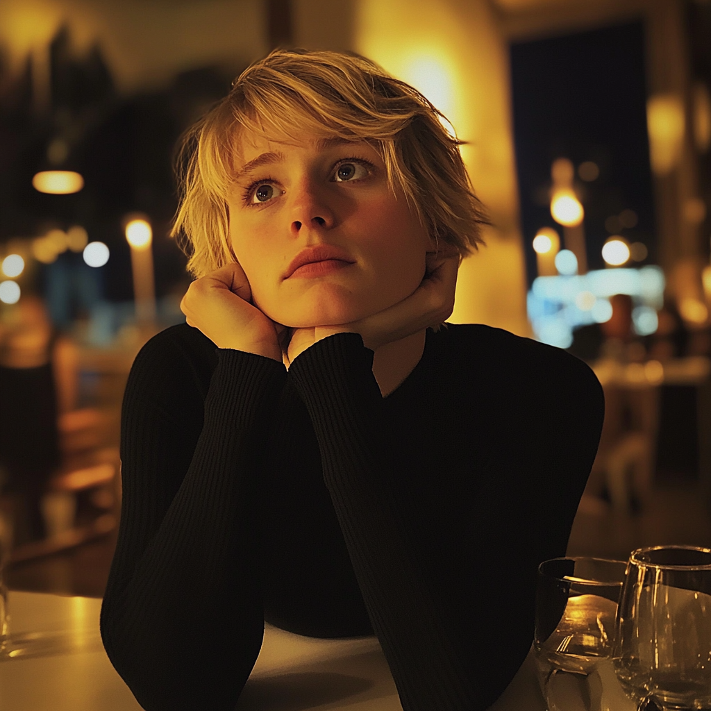 Une femme assise dans un restaurant | Source : Midjourney