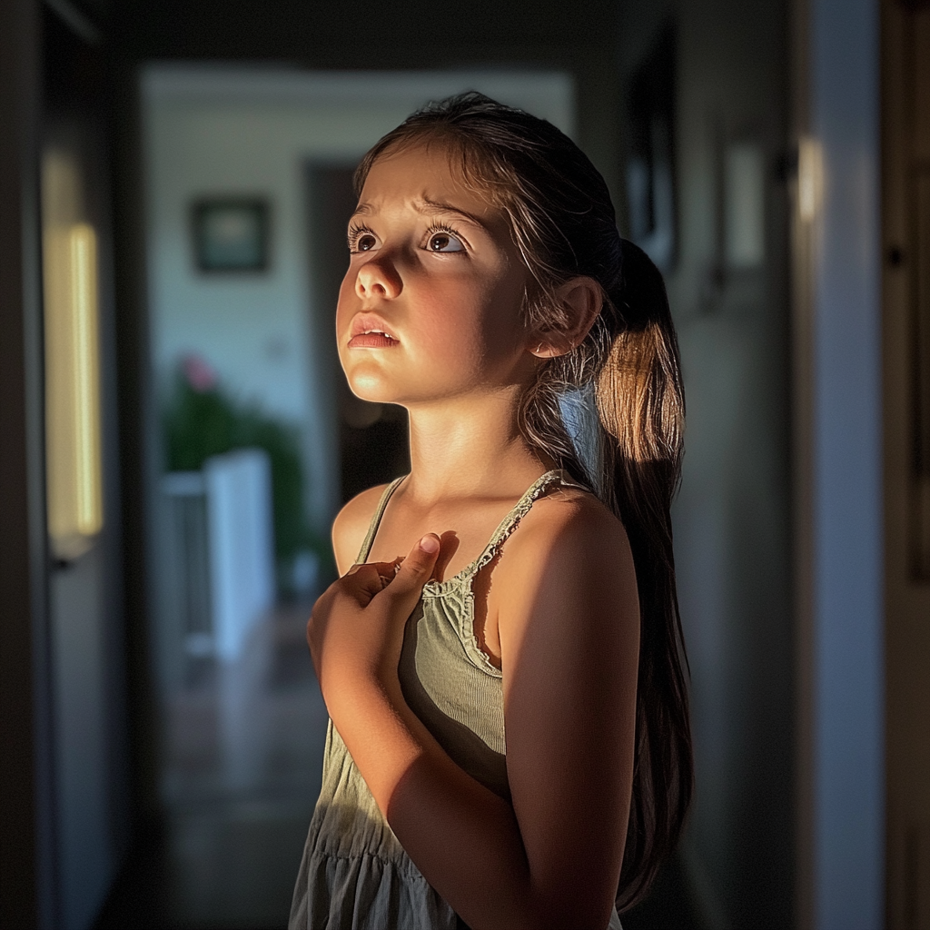Une petite fille debout dans un couloir | Source : Midjourney