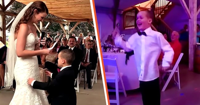 Emily Leehan, dans sa robe de mariée avec son beau-fils, Gage | Photo : Youtube.com/InsideEdition Emily Leehan, dans sa robe de mariée avec son beau-fils, Gage | Photo : Youtube.com/InsideEdition