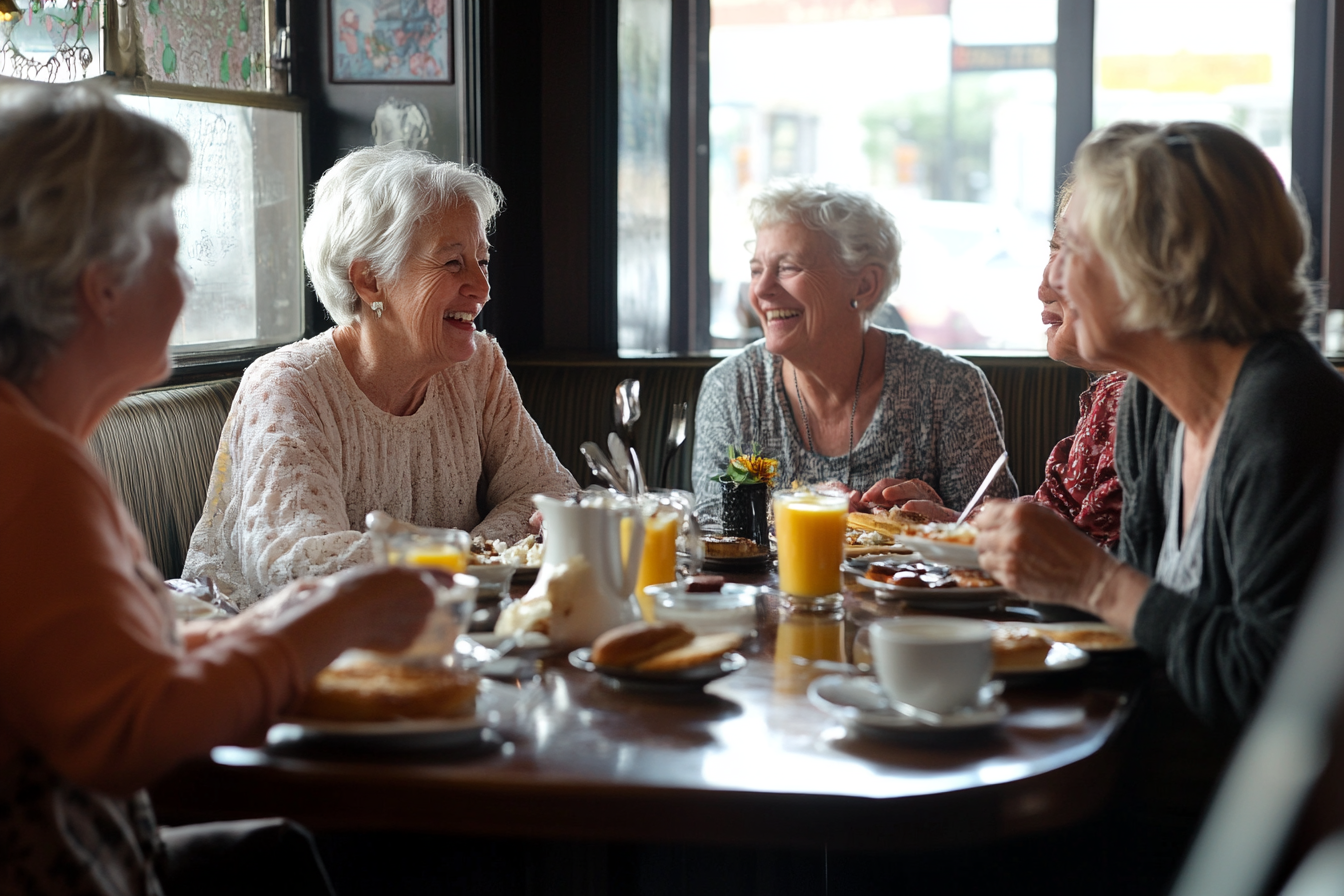 Cinq femmes prennent le petit déjeuner ensemble | Source : Midjourney