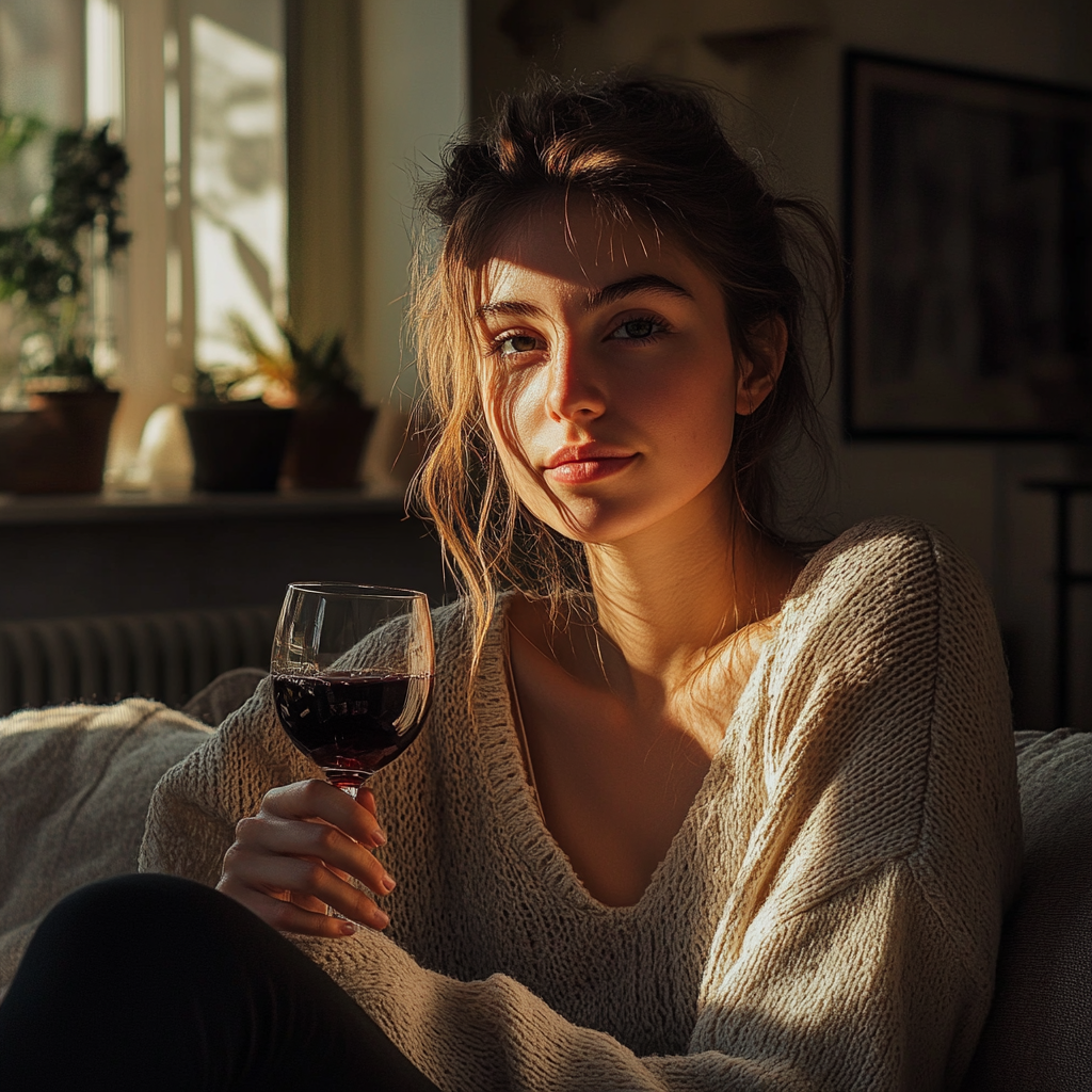 Femme dégustant un verre de vin | Source : Midjourney