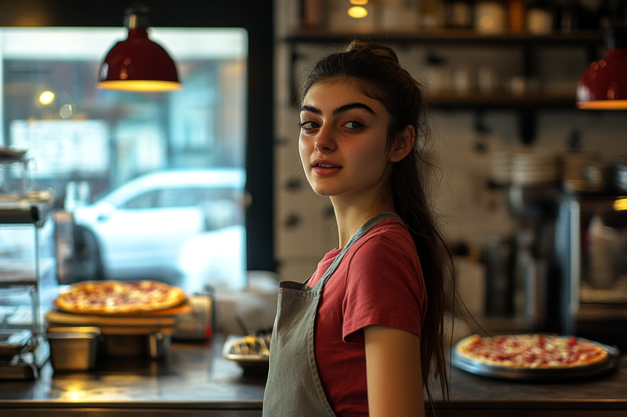 Une femme qui travaille dans une pizzeria | Source : Midjourney