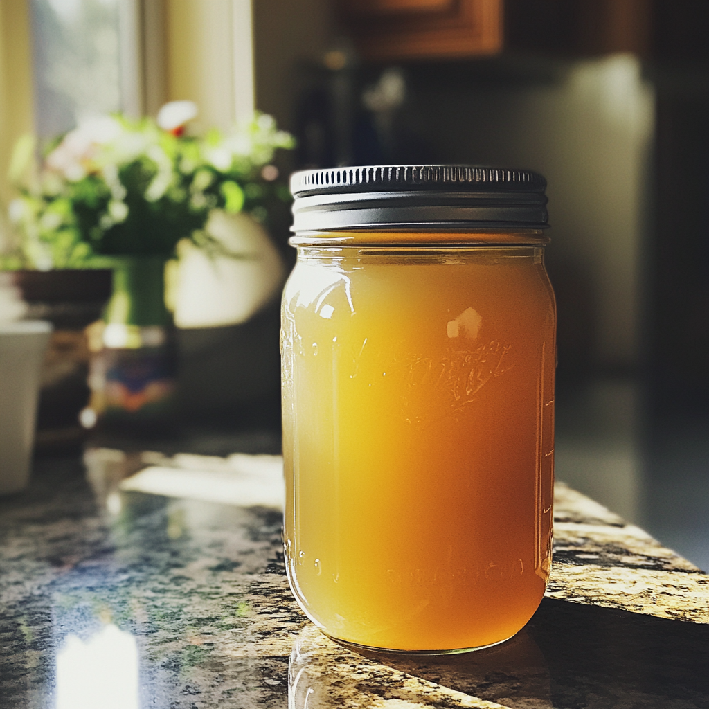 Un pot de bouillon de légumes sur un comptoir | Source : Midjourney