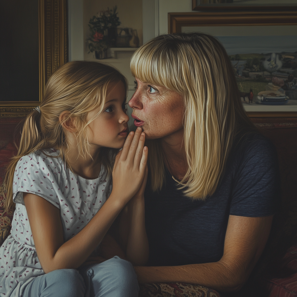 Une fille chuchote quelque chose à sa mère | Source : Midjourney