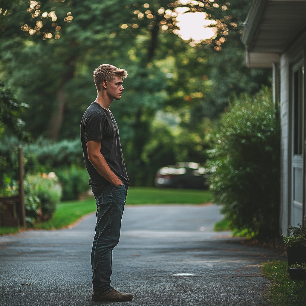 Un jeune homme debout sur l'allée | Source : Midjourney