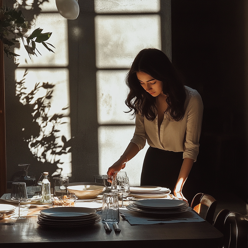 Une femme nerveuse qui met la table | Source : Midjourney