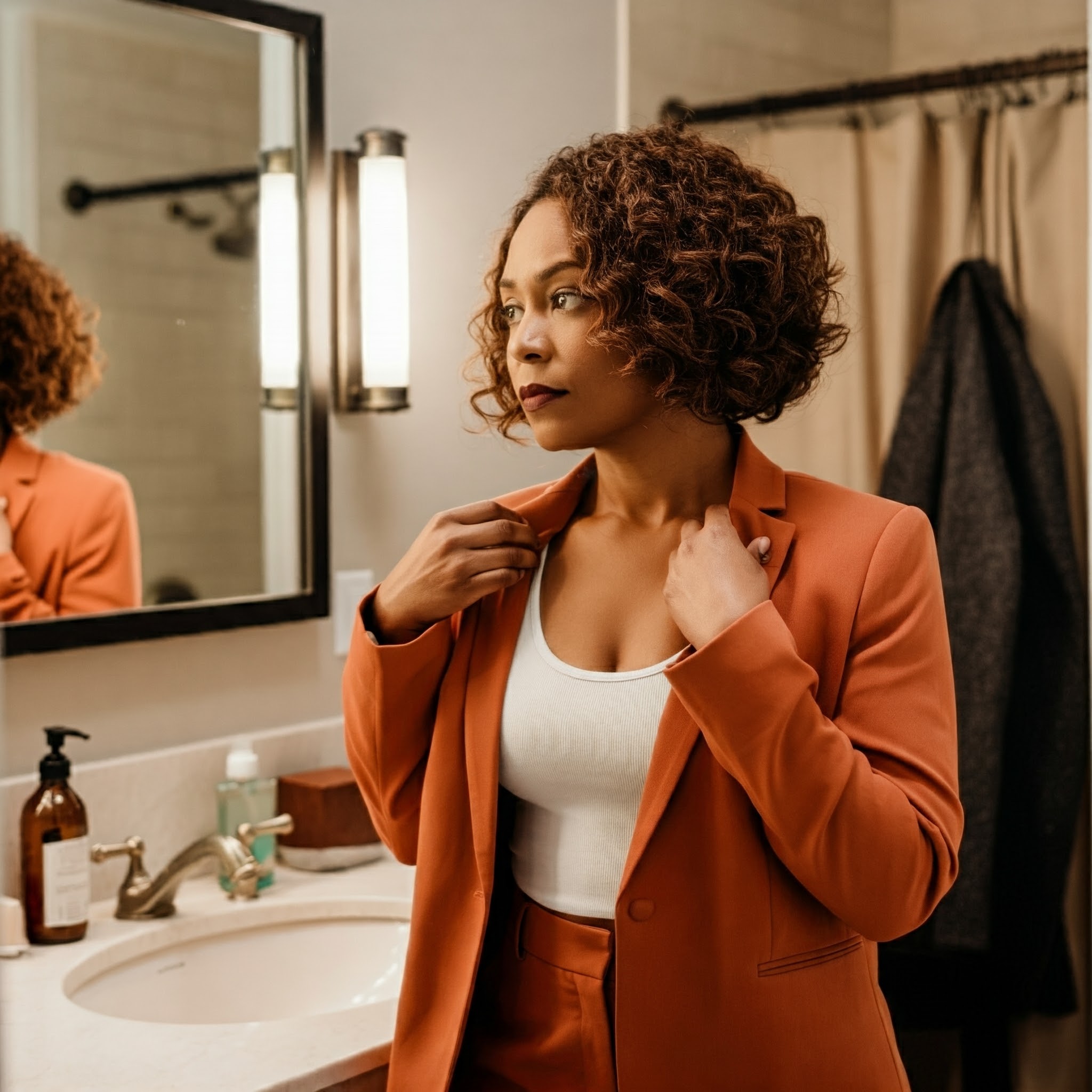 Une femme déterminée dans la salle de bain | Source : Gemini