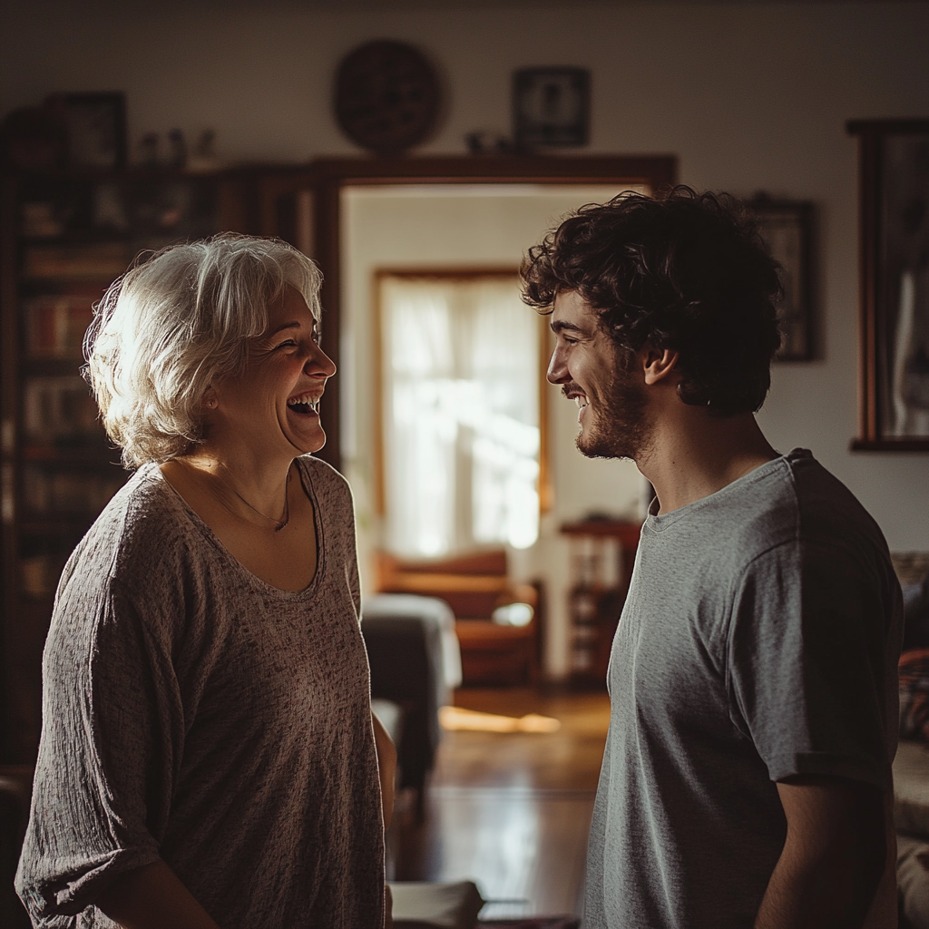 Une femme qui rit avec son fils | Source : Midjourney